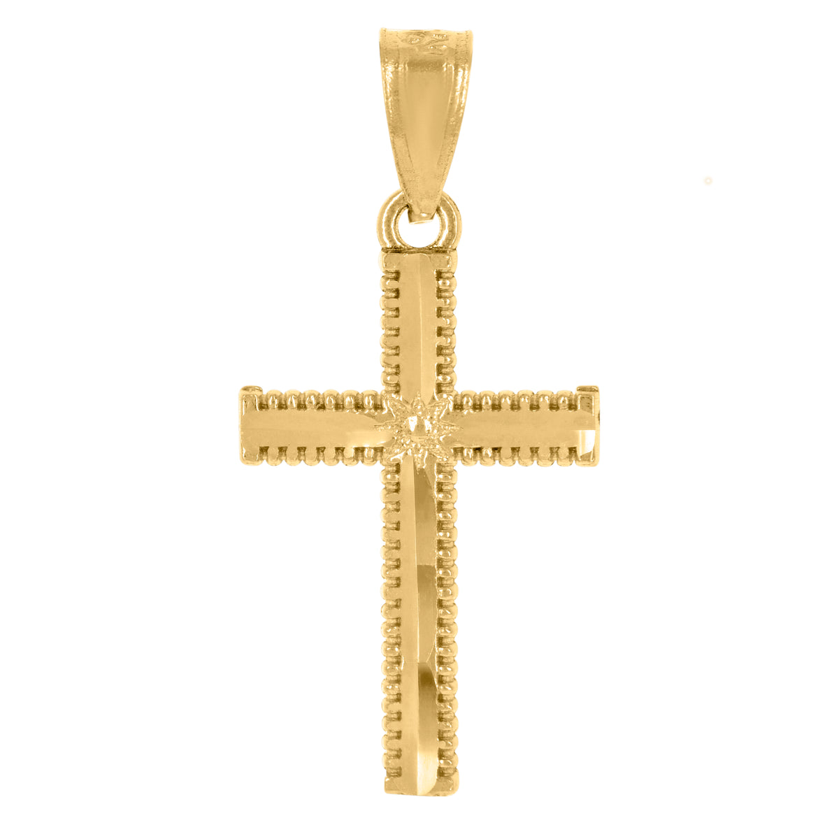 14Kt Yellow Gold Diamond-Cut Unisex Cross Religious Pendant Charm