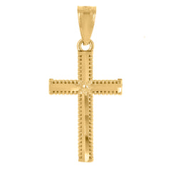 14Kt Yellow Gold Diamond-Cut Unisex Cross Religious Pendant Charm