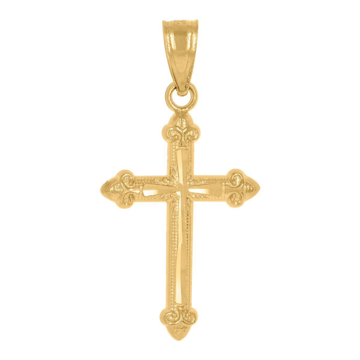 14Kt Yellow Gold Unisex Cross Diamond-Cut Religious Pendant Charm