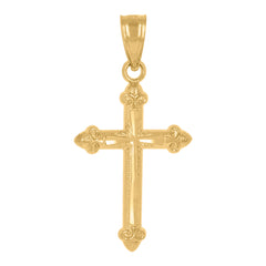 14Kt Yellow Gold Unisex Cross Diamond-Cut Religious Pendant Charm