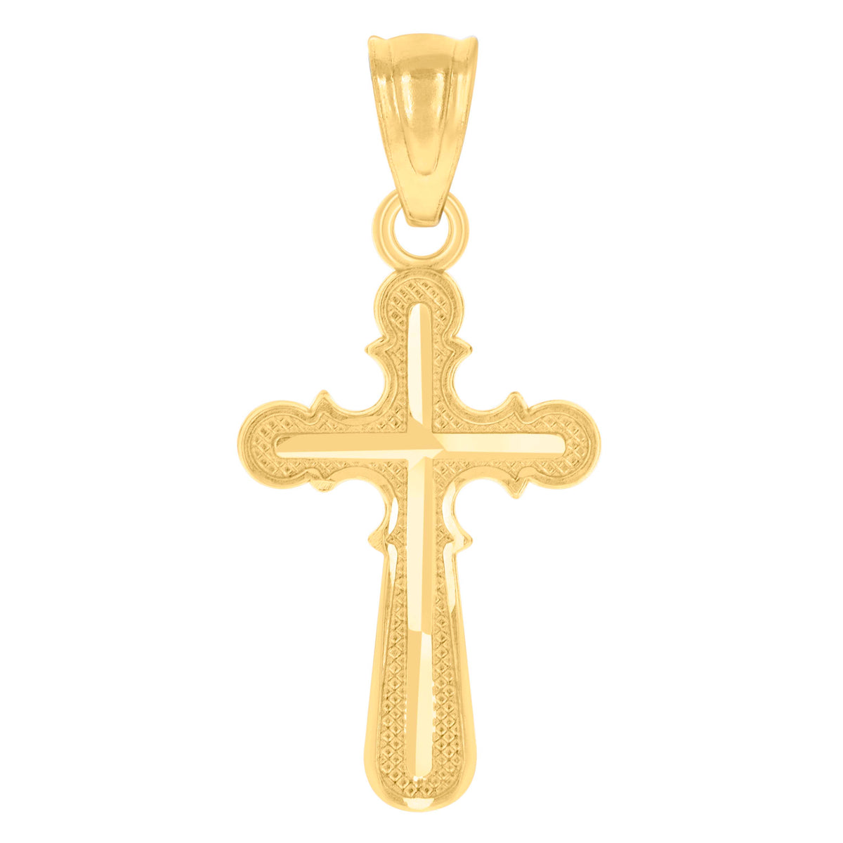 14Kt Yellow Gold Unisex Diamond-Cut Cross Ht:21.3Mm Religious Pendant Charm
