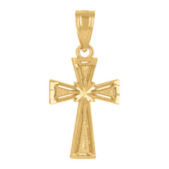 14Kt Yellow Gold Unisex Diamond-Cut Cross Ht:20.7Mm Religious Pendant Charm
