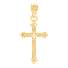 14Kt Yellow Gold Unisex Diamond-Cut Cross Ht:22.6Mm Religious Pendant Charm