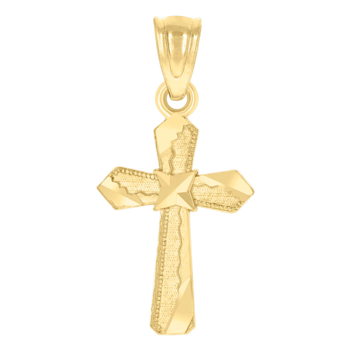 14Kt Yellow Gold Unisex Religious Diamond-Cut Cross Pendant Charm