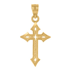 14Kt Yellow Gold Unisex Diamond-Cut Cross Religious Pendant Charm