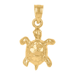 14Kt Yellow Gold Unisex Diamond-Cut Turtle Animal Ht:20.7Mm Pendant Charm