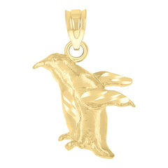 14Kt Yellow Gold Unisex Diamond-Cut Penguin Bird Ht:20.3Mm Pendant Charm