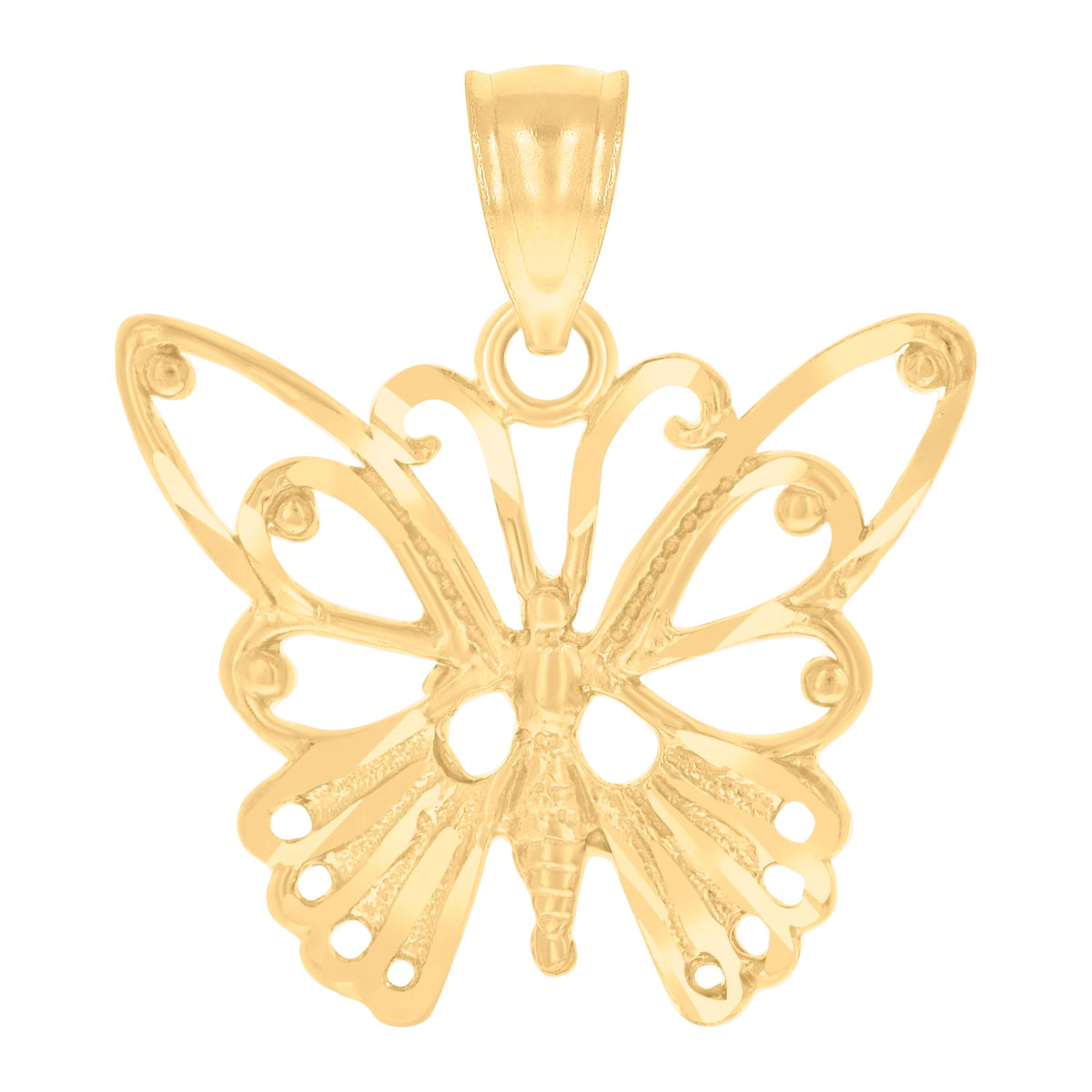 14Kt Yellow Gold Womens Diamond-Cut Butterfly Insect Ht:19.6Mm Pendant Charm