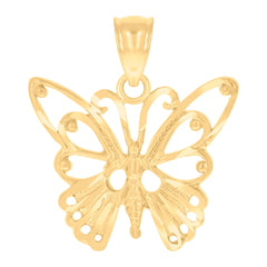 14Kt Yellow Gold Womens Diamond-Cut Butterfly Insect Ht:19.6Mm Pendant Charm
