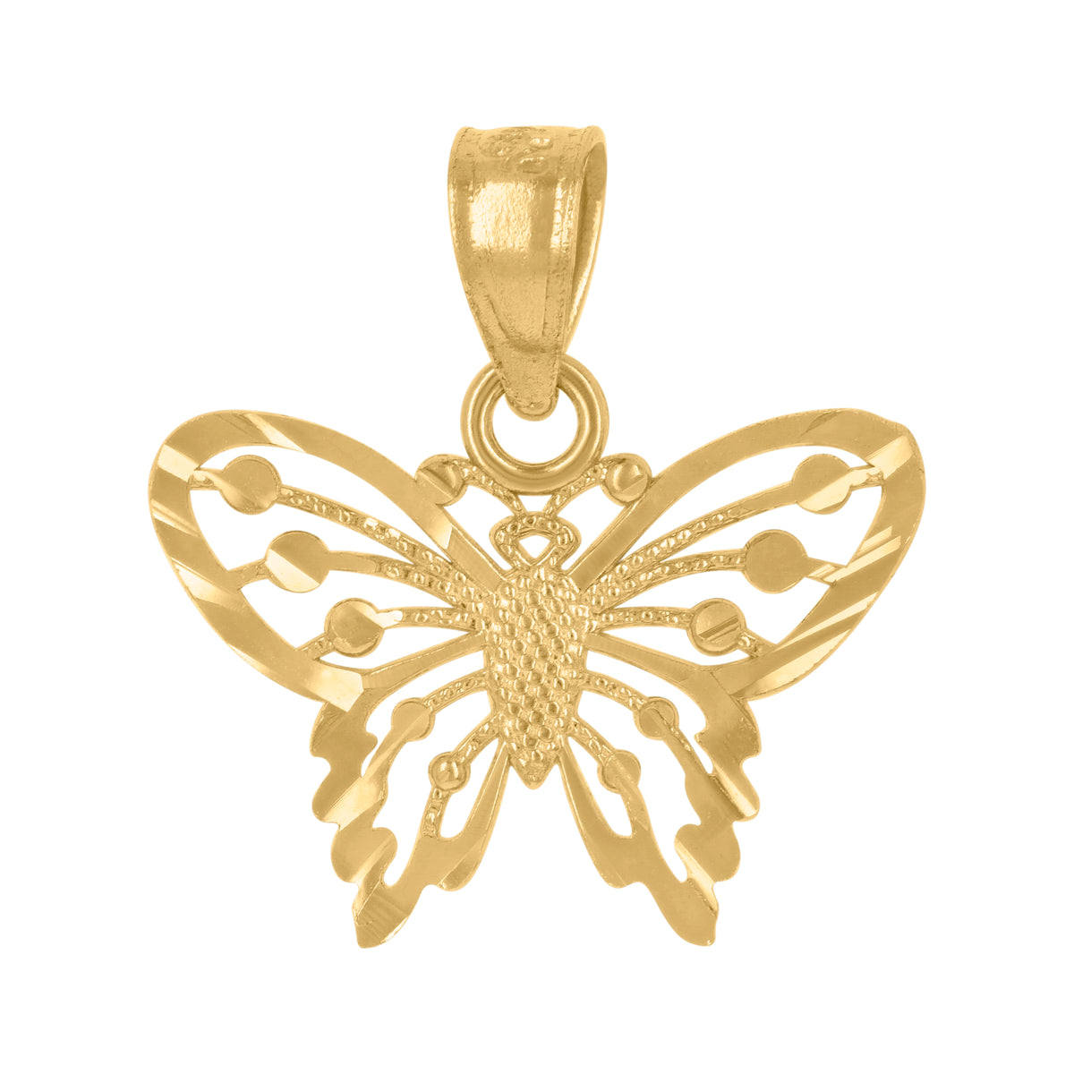14Kt Yellow Gold Womens Diamond-Cut Butterfly Insect Ht:16.2Mm Pendant Charm