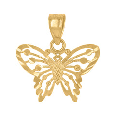 14Kt Yellow Gold Womens Diamond-Cut Butterfly Insect Ht:16.2Mm Pendant Charm