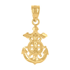 14Kt Yellow Gold Unisex Diamond-Cut Anchor Crucifix Cross Religious Pendant Charm
