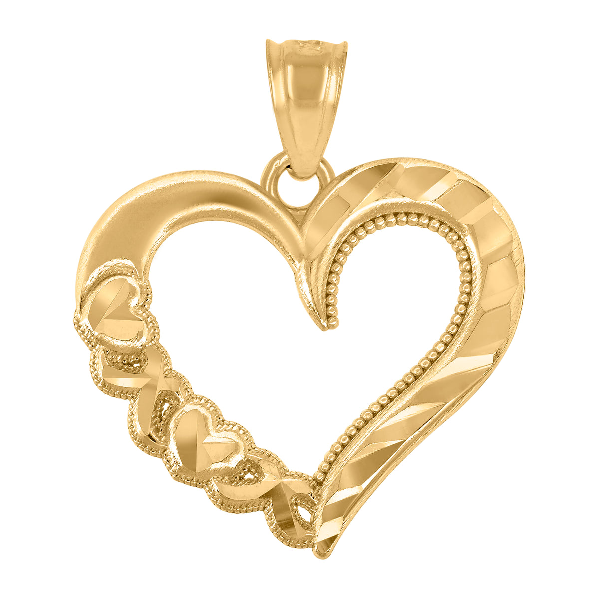 14Kt Yellow Gold Diamond-Cut Womens Heart Pendant Charm