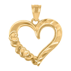 14Kt Yellow Gold Diamond-Cut Womens Heart Pendant Charm