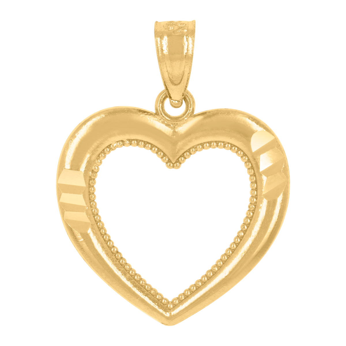14Kt Yellow Gold Womens Diamond-Cut Heart Ht:19.8Mm Pendant Charm