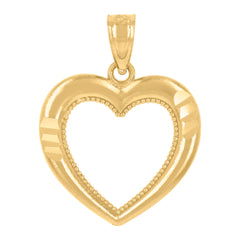 14Kt Yellow Gold Womens Diamond-Cut Heart Ht:19.8Mm Pendant Charm
