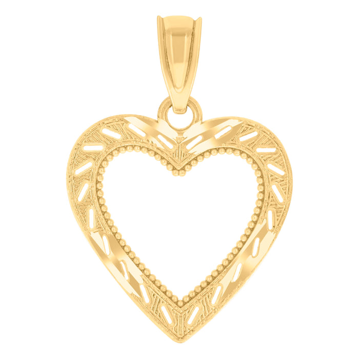 14Kt Yellow Gold Womens Diamond-Cut Heart Ht:19.5Mm Pendant Charm