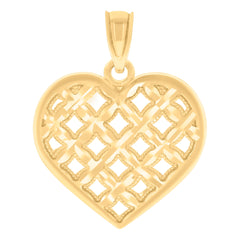 14Kt Yellow Gold Womens Diamond-Cut Heart Ht:21Mm Pendant Charm