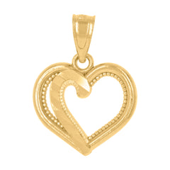 14Kt Yellow Gold Womens Diamond-Cut Heart Pendant Charm