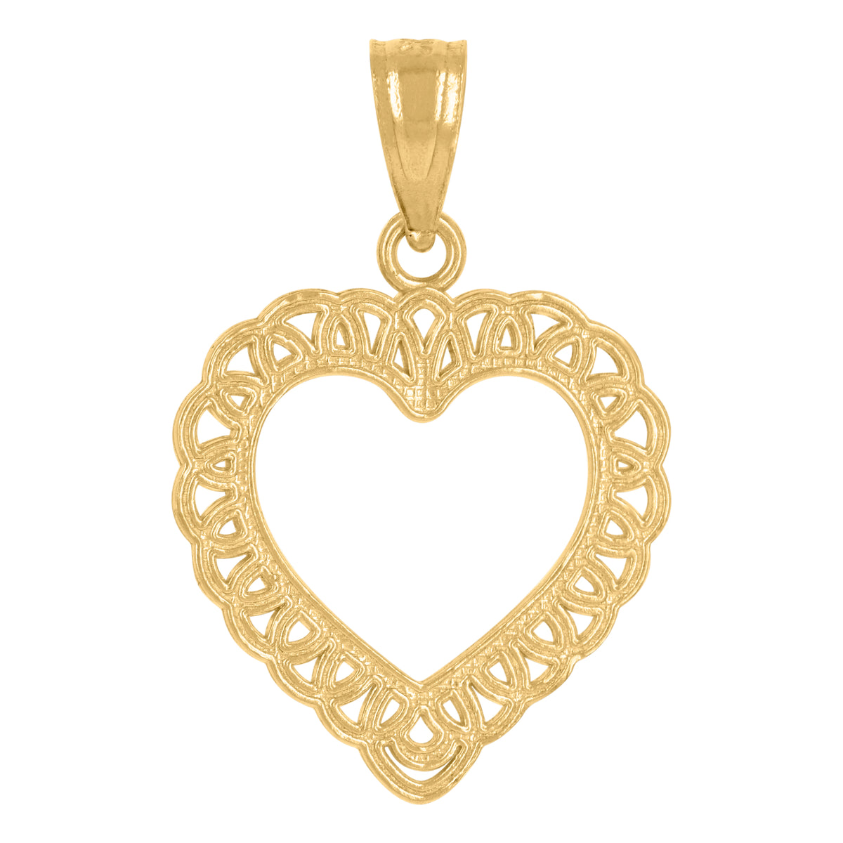 14Kt Yellow Gold Womens Diamond-Cut Heart Ht:21.4Mm Pendant Charm