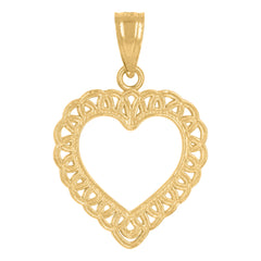 14Kt Yellow Gold Womens Diamond-Cut Heart Ht:21.4Mm Pendant Charm
