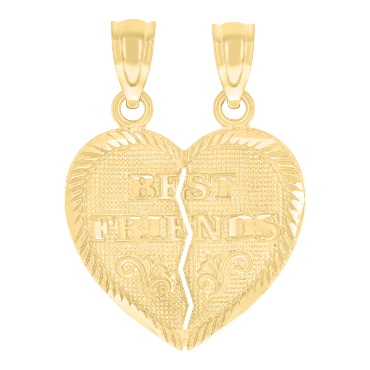 14Kt Yellow Gold Womens Diamond-Cut Best Friends Heart Ht:22.3Mm Pendant Charm