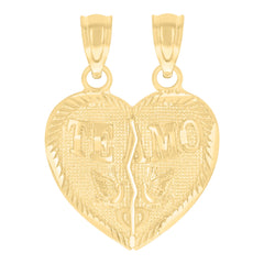 14Kt Yellow Gold Womens Diamond-Cut Te Amo Broken Heart Birds Ht:21.5Mm Pendant Charm