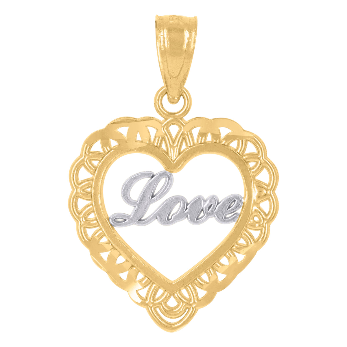 14Kt Gold Womens Two-Tone Love Heart Ht:21.3Mm Pendant Charm