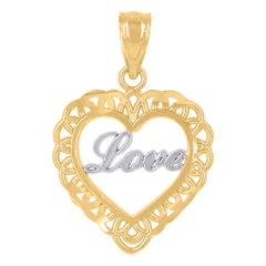 14Kt Gold Womens Two-Tone Love Heart Ht:21.3Mm Pendant Charm
