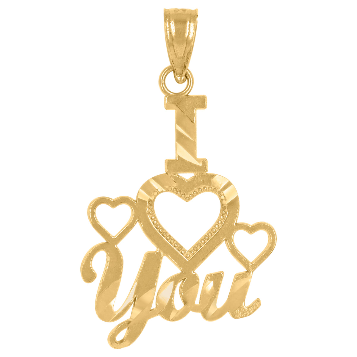 14Kt Yellow Gold Unisex Diamond-Cut I Love You Heart Ht:26.1Mm Pendant Charm
