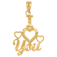 14Kt Yellow Gold Unisex Diamond-Cut I Love You Heart Ht:26.1Mm Pendant Charm