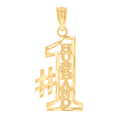 14Kt Yellow Gold Womens Diamond-Cut No. 1 Husband Ht:26.2Mm Talking Pendant Charm