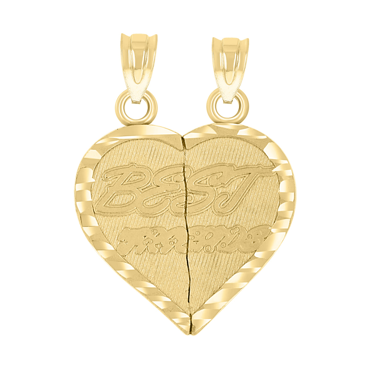 14Kt Yellow Gold Unisex Diamond-Cut Best Friends Broken Heart Pendant Charm