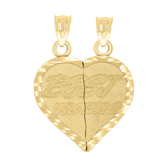 14Kt Yellow Gold Unisex Diamond-Cut Best Friends Broken Heart Pendant Charm