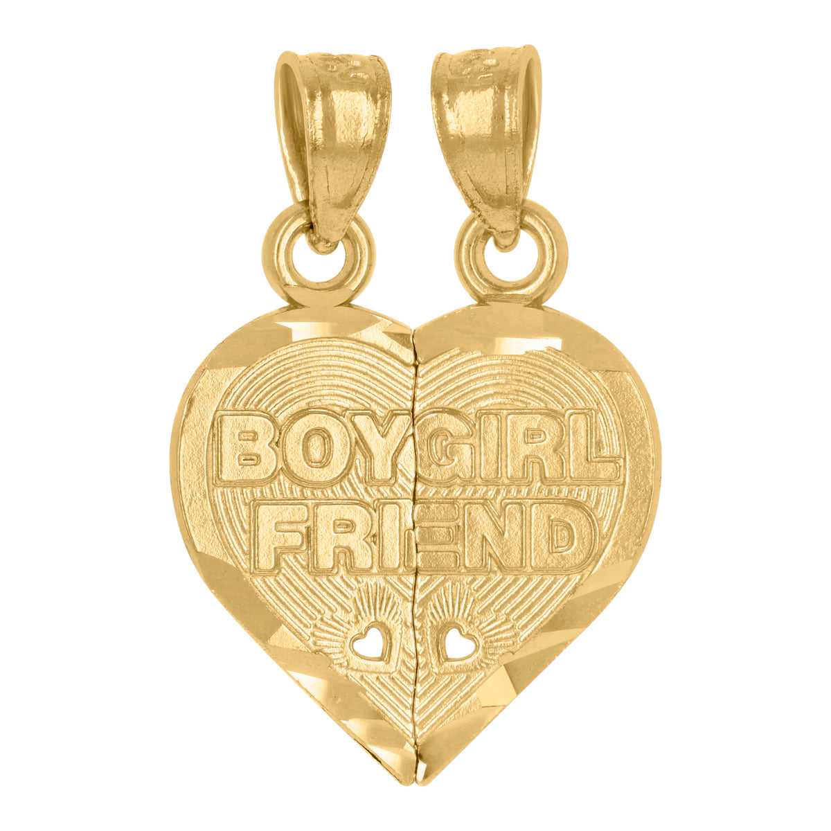 14Kt Yellow Gold Unisex Diamond-Cut Boy Girl Friend Broken Heart Pendant Charm
