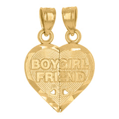 14Kt Yellow Gold Unisex Diamond-Cut Boy Girl Friend Broken Heart Pendant Charm