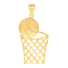 14Kt Yellow Gold Unisex Diamond-Cut Basket Ball Sports Pendant Charm