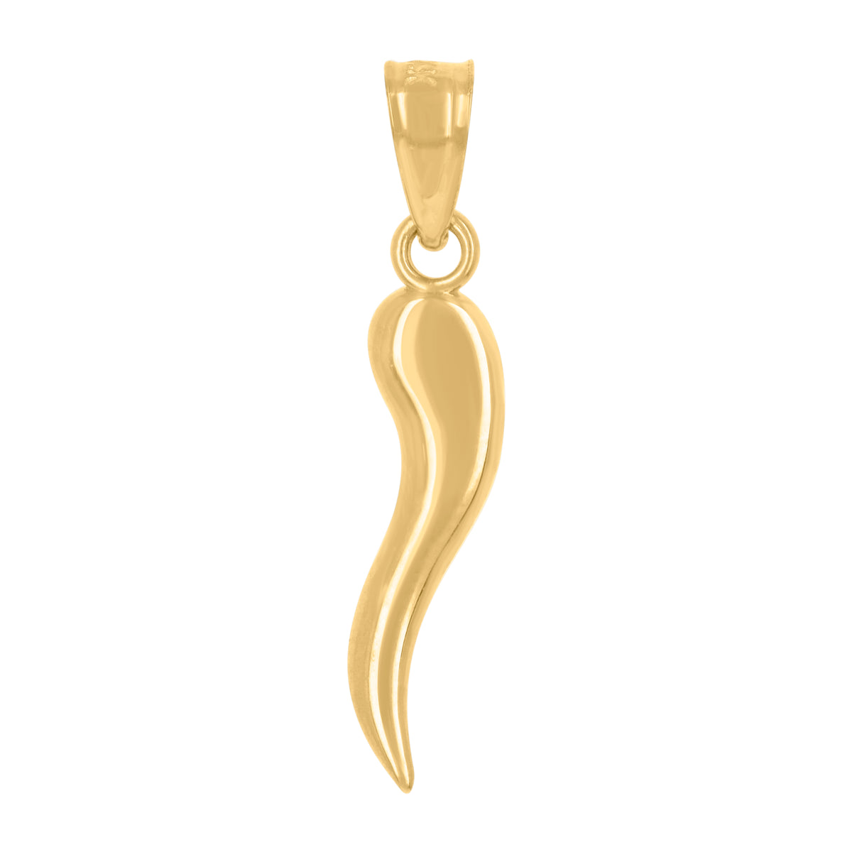 14Kt Yellow Gold Unisex Italian Horn Ht:22.9Mm Good Luck Pendant Charm