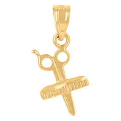 14Kt Yellow Gold Unisex Comb Scissors Ht:18.5Mm Occupational Pendant Charm