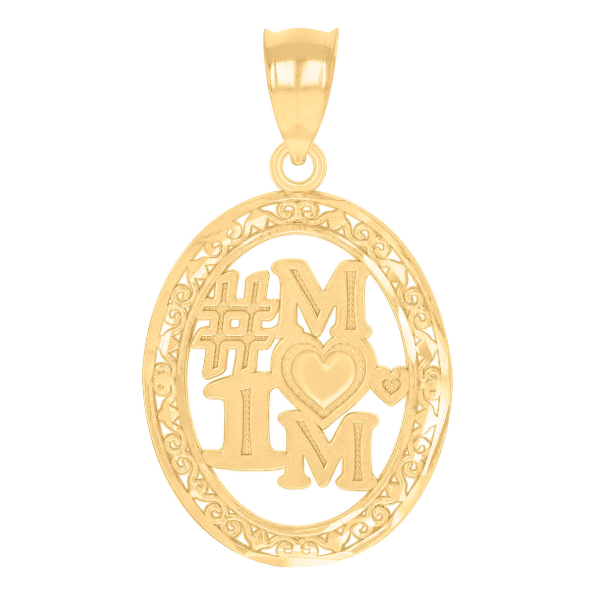 14Kt Gold Womens Two-Tone No.1 Mom Oval Pendant Charm