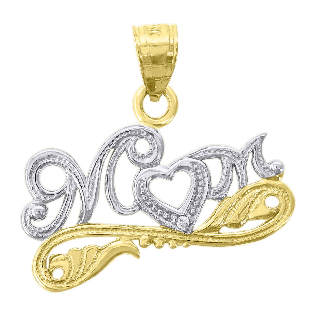 14Kt Gold Womens Two-Tone Mom Pendant Charm