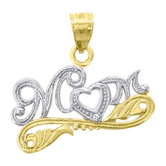 14Kt Gold Womens Two-Tone Mom Pendant Charm