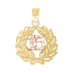 14Kt Gold Womens Two-Tone 15 Anos Quinceanera Pendant Charm