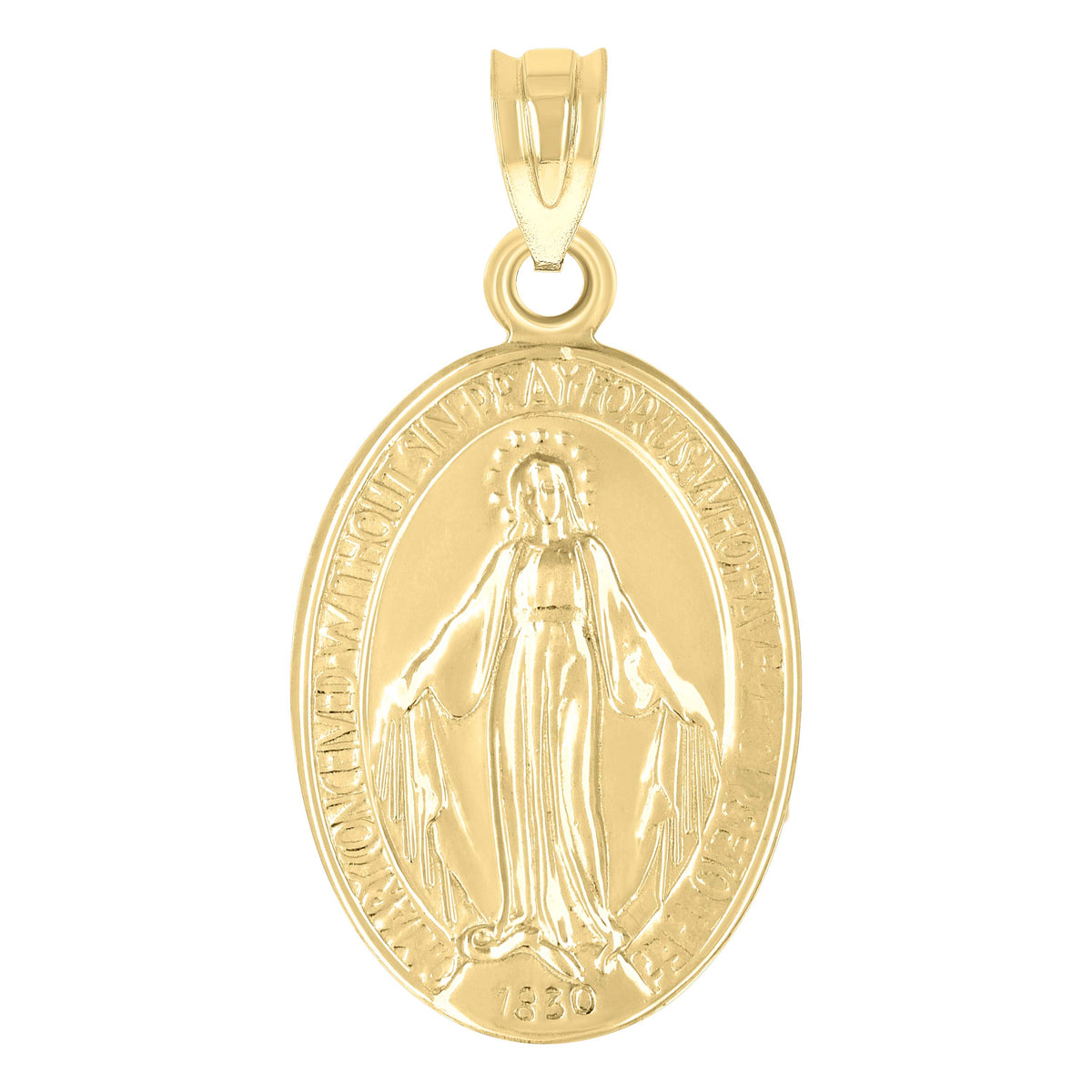 14Kt Yellow Gold Womens Mary Pray For Us Oval Religious Ht:28.4Mm Pendant Charm