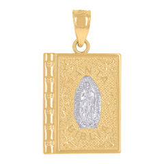 14Kt Gold Womens Two-Tone Santa Biblia Holy Bible Guadalupe Mary Religious Pendant Charm