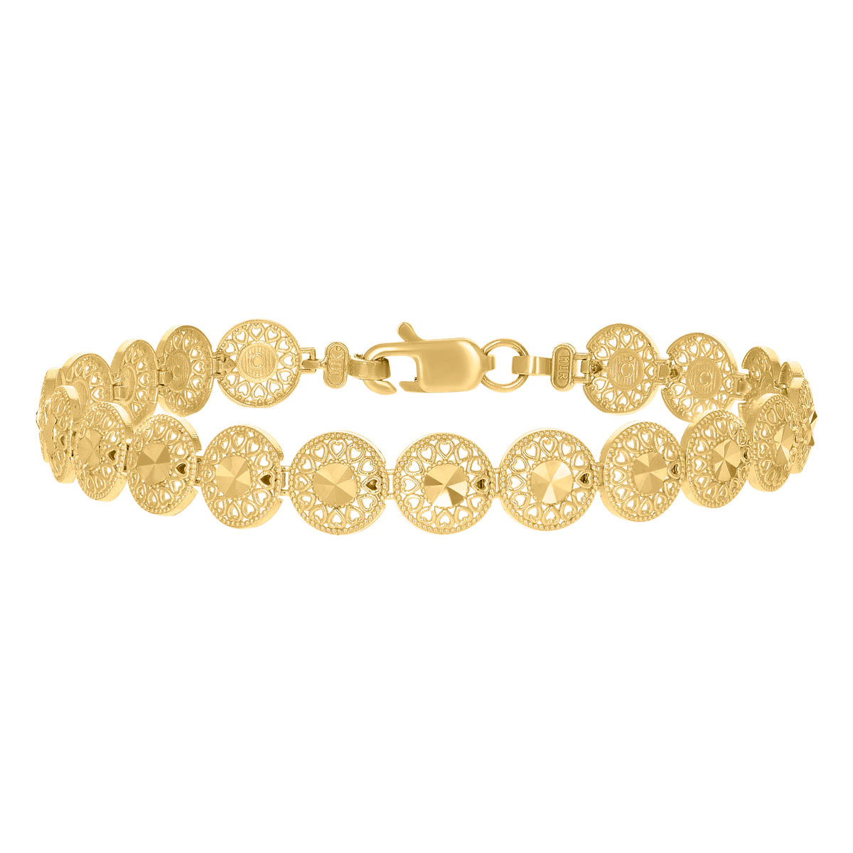 10kt Yellow Gold Womens Round Link Bracelet Size 7 Inches