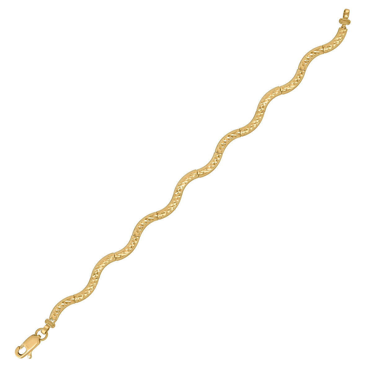 10kt Yellow Gold Womens Wave Pattern Link Bracelet Size 8 Inches