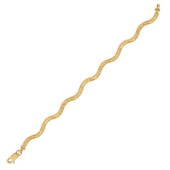 10kt Yellow Gold Womens Wave Pattern Link Bracelet Size 8 Inches