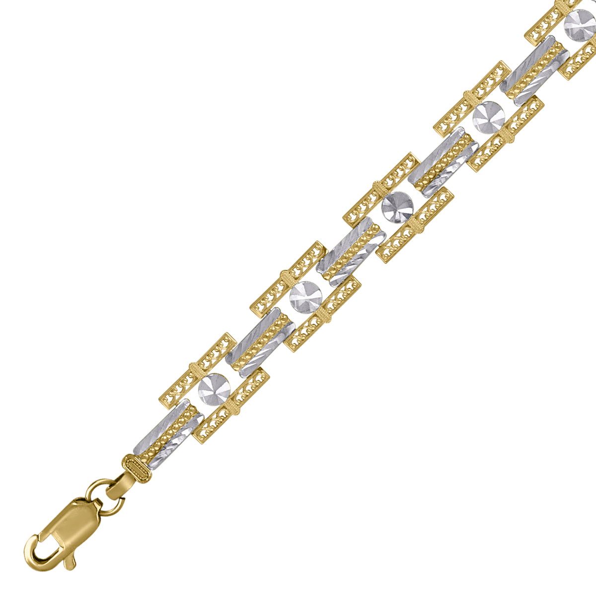 10kt Two-Tone Gold Womens Link Bracelet Size 7 Inches