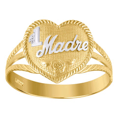 10Kt Gold Womens Two-Tone #1 Mom Heart Band Ring